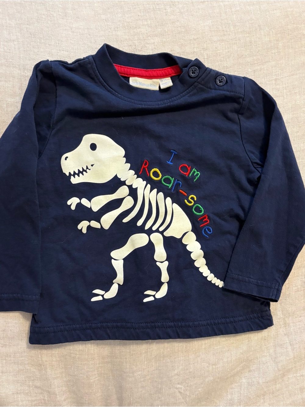 ⁠JoJo Maman Bebe Dinosaur Skeleton Glow In The Dark 18-24M Long Sleeve Tee